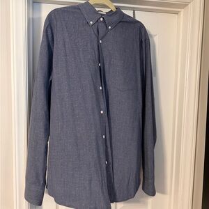 Men's Long-Sleeve Button-Down Shirt in Navy with Subtle Dot Texture